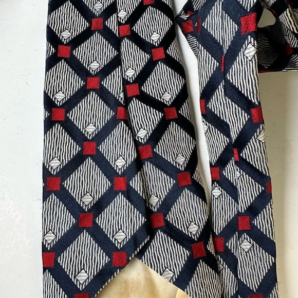 Vintage Charvet et Fils Wide Geometric Lined Cross Hatch Repp Tie Blue Red - Picture 6 of 7